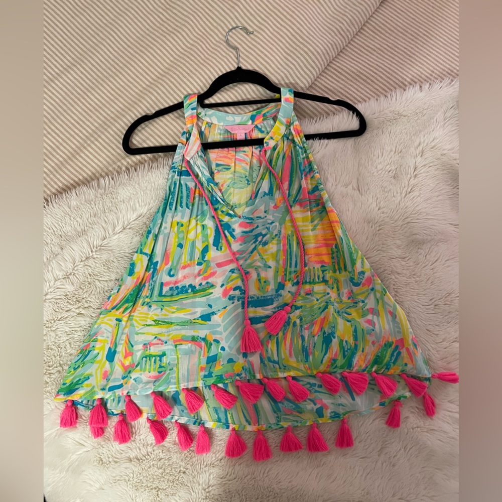 Lilly Pulitzer sailboat print swing tank top with tassels. Size small. - Picture 1 of 3